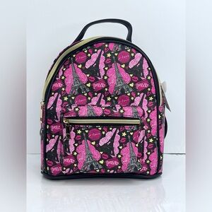 Pink Paris-Themed Backpack Small. Vegan leather
